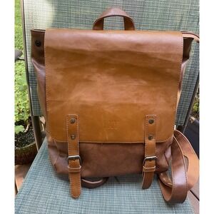 LXY Vegan Leather Backpack Brown Flap Buckle Laptop Pocket Travel Bag